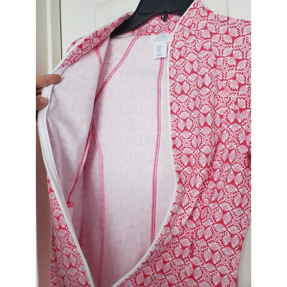 Sigrid Olsen Golf & Tennis Jacket Pink White Floral Geometric Full Zip XS - Picture 9 of 11